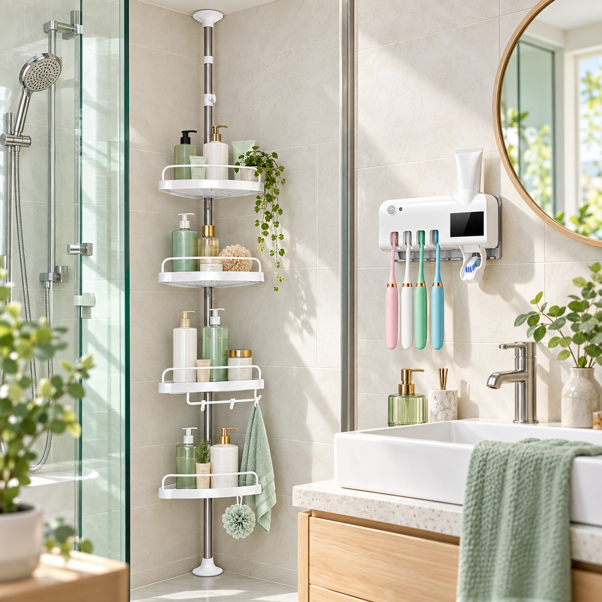 Combo Baño Ordenado: Esquinero + Organizador Dental — imagen ambientada