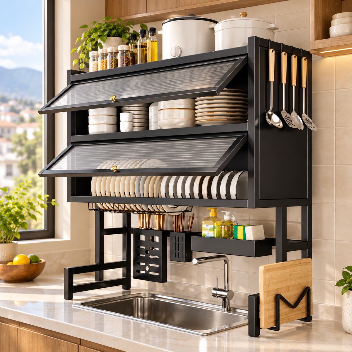 Organizador de Cocina con Doble Vitrina — imagen ambientada