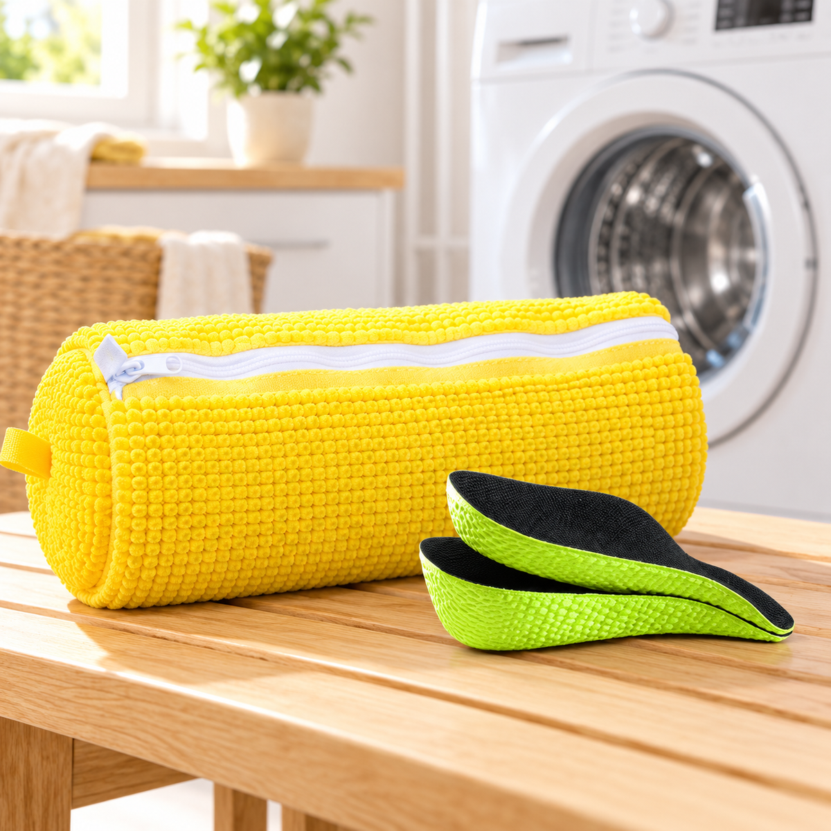 Kit cuidado de calzado con bolsa amarilla y plantillas