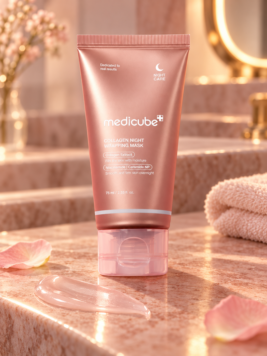 Mascarilla nocturna de colágeno de 75 ml en composición editorial