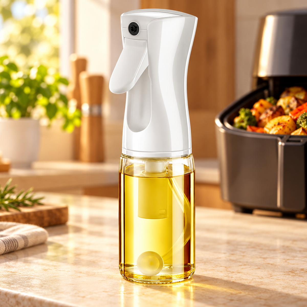 Pulverizador de aceite de vidrio en cocina